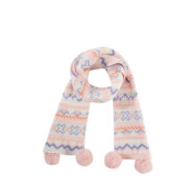 Girl's Knitted Jacquard PomPom Ends Christmas Scarf